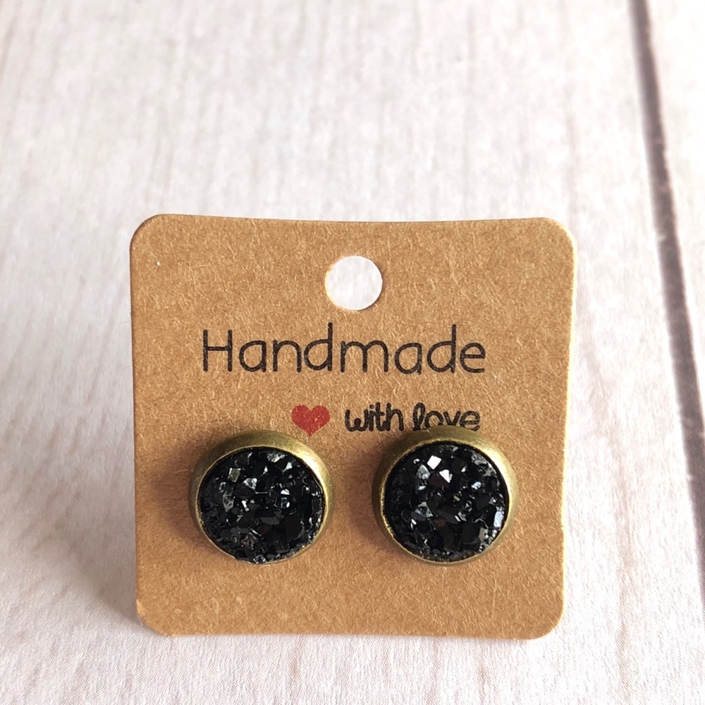 Chunky Black Druzy Bronze Stud Earrings! - Picture 10 of 16